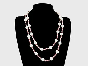 Collar Cuerda Vintage Cuentas Rojo/Blanco 42" Largo Excelente Estado Vintage - Imagen 1 de 4