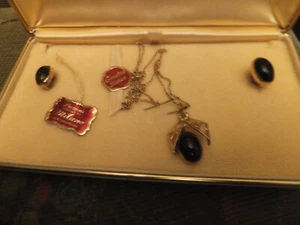 VINTAGE MILANO 12KT GOLD FILL & BLK ONYX HALSKETTE & OHRRING SET ORIG, BOX NIE GETRAGEN - Bild 1 von 4