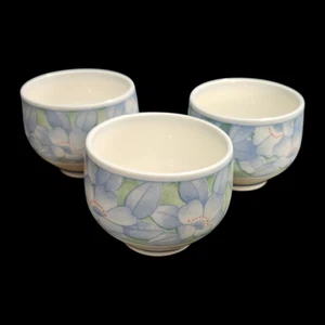 Arita Yunomi Japanese Porcelain Blue Pastal Floral Teacup - Set of 3 - Picture 1 of 7