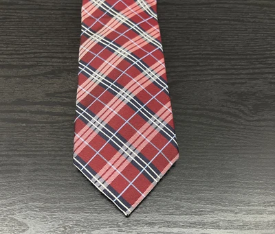 Corbata a Cuadros Tasso Ella Spa Roja Azul Marino 100% Seda Hecha a Mano Nueva con Etiquetas Foto 1 de 4