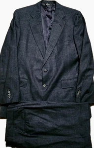 Vtg Ralph Lauren Polo University Club 2PC Suit Mens 44L Blue Windowpane USA Wool - Picture 1 of 19