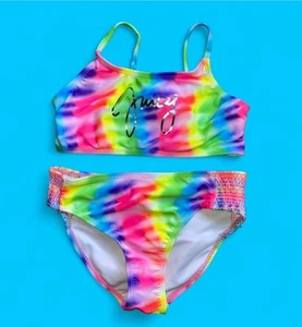 Juicy Couture 2-Piece Swimsuit Girls Size 8 Glam Colorful Rainbow Tie Dye - Picture 1 of 6