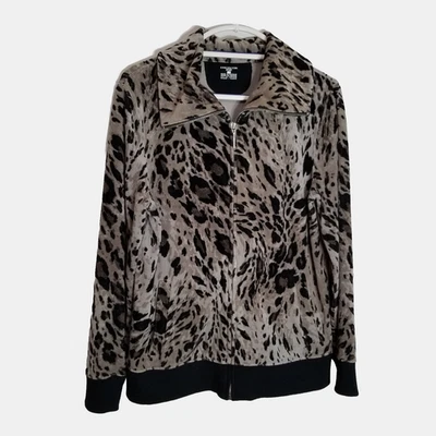 Jaqueta esportiva Jones New York feminina grande cinza preto veludo bolsos com zíper completo - Imagem 1 de 4