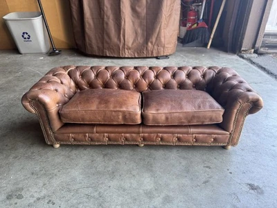 Vintage Chesterfield Salesman Miniature Sample Leather Two Seat Sofa Couch Brown - Image 1 of 4
