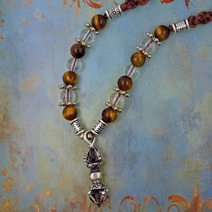 Vajra Dorje Thunderbolt Pendant Beaded Necklace Tibetan 925 Silver - Picture 1 of 4