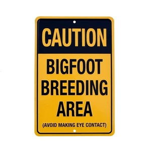 Caution Bigfoot Breeding Area Tin Sign Sasquatch Man Cave Rustic Home Bar Decor - Picture 1 of 5