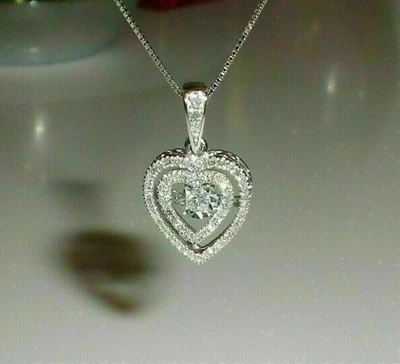 1Ct Round Cut Moissanite Diamond Heart Pretty Pendant 14K White Gold Plated - Image 1 of 4