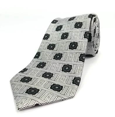 Corbata de lujo Paul Fredrick plateada negra geométrica tejida seda 59" x 3,25" Foto 1 de 4