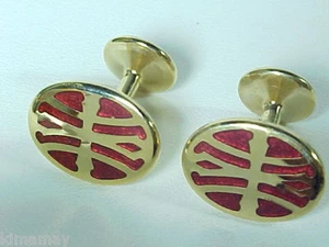 NUEVOS GEMELOS NUNCA USADOS DISEÑO ROJO ESMALTADO TONO DORADO - Imagen 1 de 2