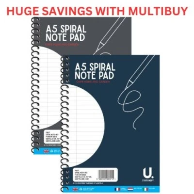 A5 Spiral Wire Bound Notebook Wide Feint Ruled Lines For School College Work Pad - Image 1 of 4