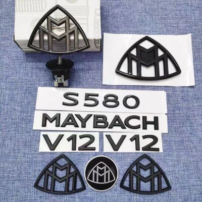 Gloss Black S580 Maybach Set Front Fender Rear Emblems Badge For Mercedes Benz - Image 1 of 4