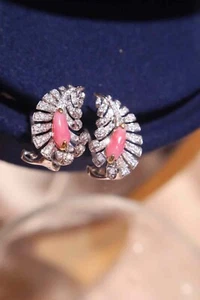 BEST price Natural conch pearl earring G18k Diamond Feather design - Picture 1 of 4