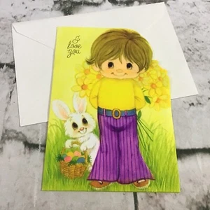 Vintage Hallmark I Love You Happy Easter Greeting Card Purple Bell Bottoms  - Picture 1 of 5