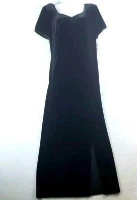 Vintage NWT Robbie Bee Long Dress Womens 16 Short Sleeve V-Neck Velvet Black NOS - Image 1 of 4