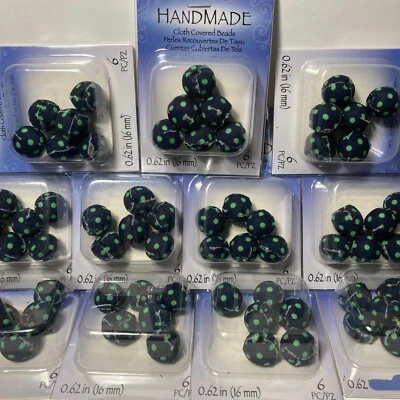 Darice Handmade Cloth Covered Beads 16mm Black Black Green Polka Dots Crafts - Image 1 of 4