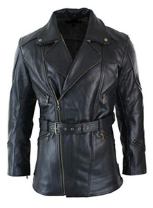 Lange lässige Herren-Lederjacke schwarz 3/4 Motorrad Biker Oberbekleidung Mantel - Bild 1 von 4