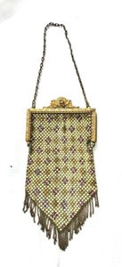 MANDALIAN & CO FLAT MESH ENAMEL HEAVY GOLD  FRAME Violet and Lime BAG 1900'S - Picture 1 of 12