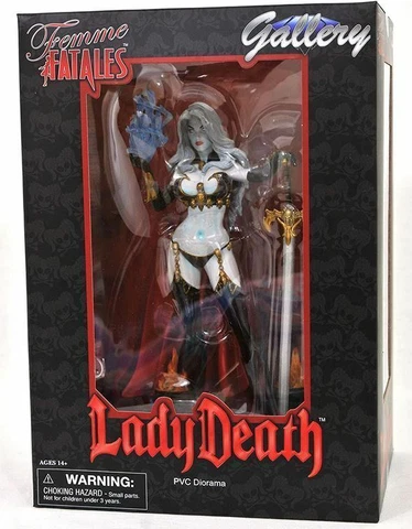 Femme Fatales Lady Death Universe Energy Flames, Skull & Sword Diorama Statue Cover