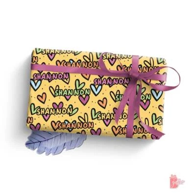 Name Personalized Birthday Gift Wrapping Paper Roll w/ Romantic Hearts Gift Wrap - Image 1 of 4