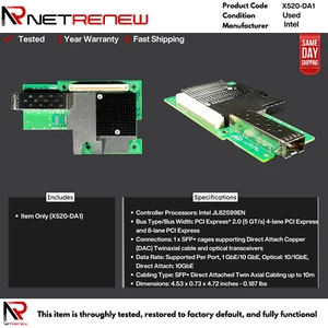 Tarjeta de interfaz de servidor de bajo perfil Intel X520-DA1 10GbE SFP+ PCIe de un solo puerto - Imagen 1 de 1