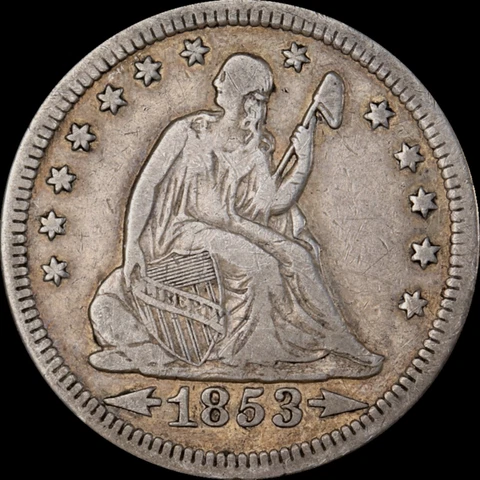 1853-P SEATED LIBERTY SILVER QUARTER *WITH ARROWS & RAYS* VF++!  FREE SHIPPING! Cover