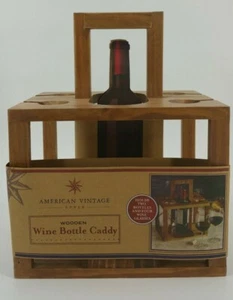 NEU Holz Wein 2 Flaschen & 4 Gläser Caddy American Vintage tragbar leicht zu tragen - Bild 1 von 12