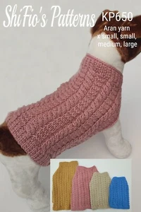 Patrón de tejido para abrigo de perro, 4 tamaños, x pequeño, pequeño, mediano, grande, Aran, KP650 - Imagen 1 de 6
