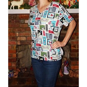 SC Scrubs Snowman & Polar Bear Winter Scrub Top XL medical scrubs nurse vet tech - Picture 1 of 10