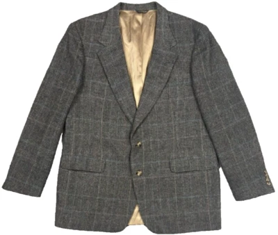 Abrigo Deportivo Bill Blass De Colección Hombres 44L* Blazer Gris a Cuadros 100% Cabello Camel EE. UU. NUEVO Foto 1 de 4