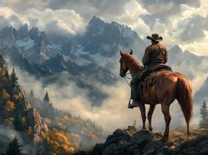 West Art Cowboy Mountain 277 Canvas - Home Decor Wall Art Print Poster Painting - Picture 1 of 7