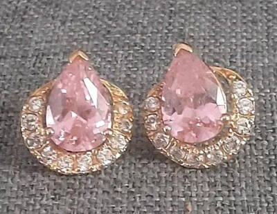 Pendientes lágrima de cristal rosa y estrás tono dorado Foto 1 de 4