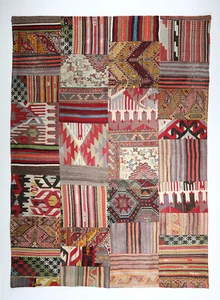 Patchwork Kilim de piso decorativo turco vintage, hecho de patchwork Kilim tribal - Imagen 1 de 9