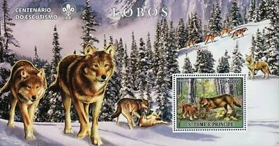 Hoja de recuerdo de lobos sello de lobo animal salvaje cánidos MNH #3052 / Bl.597 Foto 1 de 4