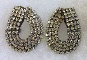 Vintage Rhinestone Loop Teardrop Dangle Earrings Clip On Clear Silvertone - Picture 1 of 6