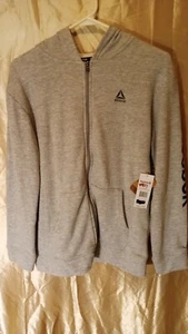 Reebok Full Zip Boys Hoodie Light Gray / White Large 14 / 16 New - Picture 1 of 5