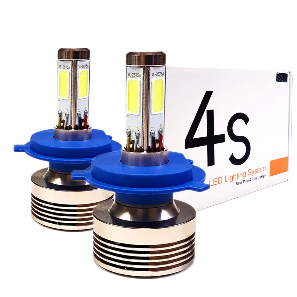 A1 Xenon 2x 4S H4 9003 4-Sided LED Headlight Bulb 80W Conversion Kit 6000K White - Image 1 of 4