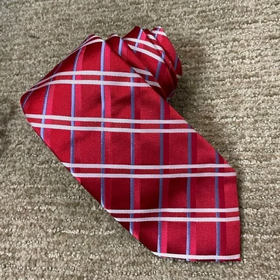 Corbata de cuello IKE BEHAR NEW YORK roja a cuadros de seda para hombre a medida Foto 1 de 4