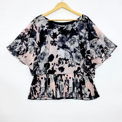 Camisa para mujer Connected Apparel 14 rosa flor volantes transparentes fluida Foto 1 de 4