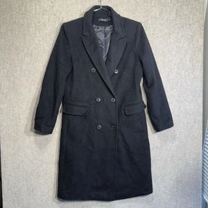 Lauren RALPH LAUREN Long Double Breasted Wool Blend Military Pea Coat 14 Black - Picture 1 of 18