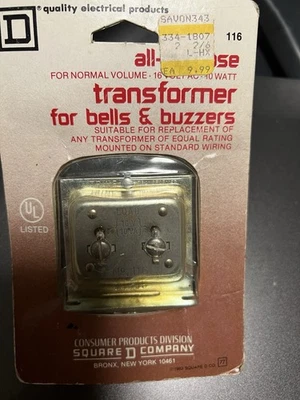 Square D Co 121AC Transformer For Doorbells Chimes 16V AC-15W New Vintage - Image 1 of 4