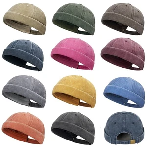Unisex Cotton Brimless Beanie Retro Casual Docker Sailor Skull Cap Adjustable - Picture 1 of 71