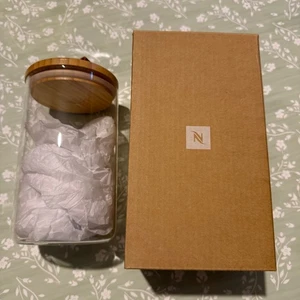 Nespresso clear jar bamboo lid storage for pods capsules sugar BNIB - Picture 1 of 2