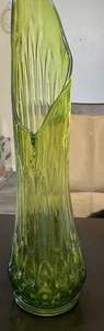 LE Smith Fat Bottom Big Thousand Eye Avocado Green Swung Glass Vase Vtg MCM - Picture 1 of 6