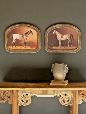 KALALOU Horse Arched Framed Wall Art Set of 2 Equestrian Decor