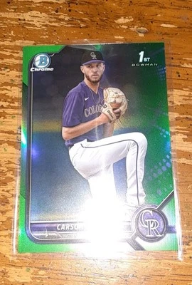 2022 1st Bowman Chrome Draft Green Lava Carson Palmquis! Rockies /99 - Image 1 of 2