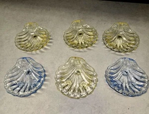 6 Cambridge Glas Muschel Salzkeller, Schmuckschale, gelb & blau, Vintage - Bild 1 von 12