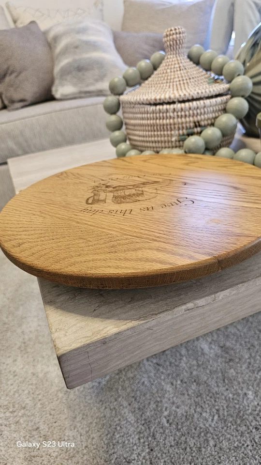 Tocadiscos Lazy Susan de madera maciza de roble vintage danos este día nuestro pan diario Foto 1 de 4