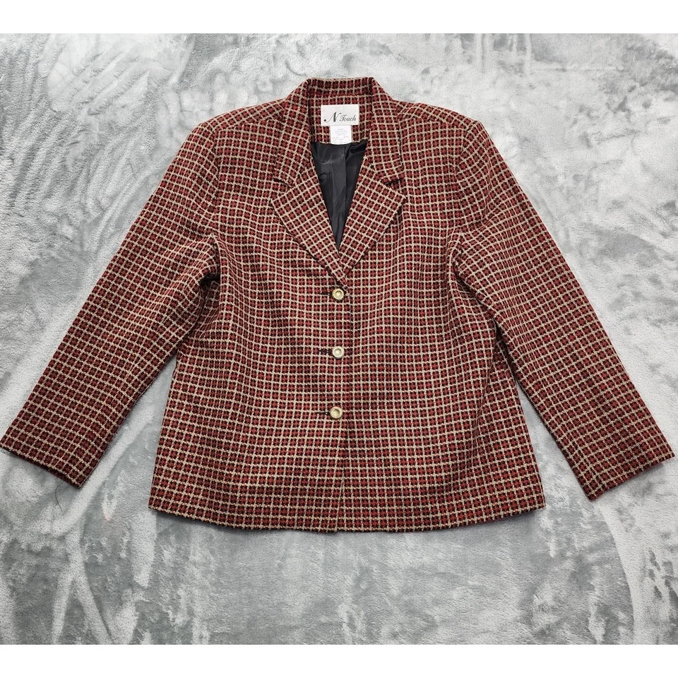 Chaqueta Blazer Vintage Años 90 N Touch Para Mujer 16 Rojo Negro Mezcla de Lana a Cuadros Preppy Foto 1 de 4
