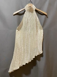 NWOT ZARA Women Sleeveless Halter Neck Asymmetric Plisse Pleated Top SZ M Cream - Picture 1 of 14