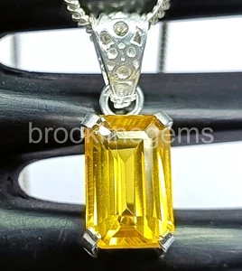 Gemas colgantes de plata 925 con forma de esmeralda de zafiro amarillo natural de 25,15 quilates 5ARN - Imagen 1 de 7